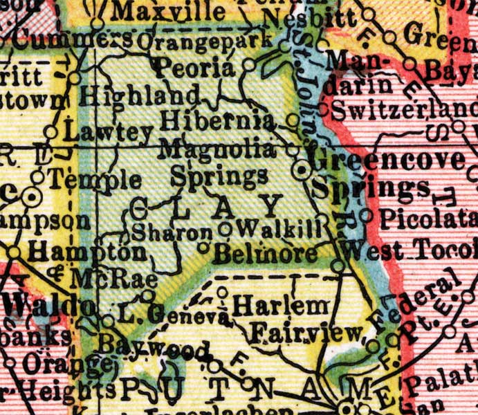 Map of Clay County, Florida, 1910