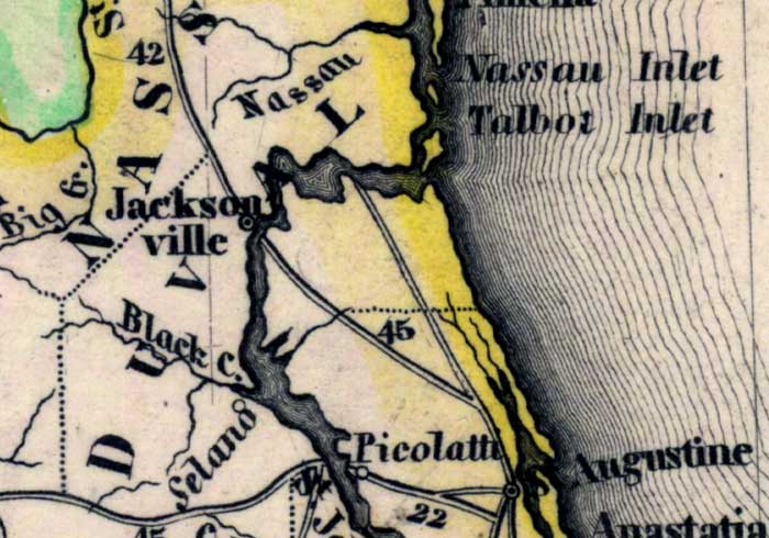 Map of Duval County, Florida, 1845