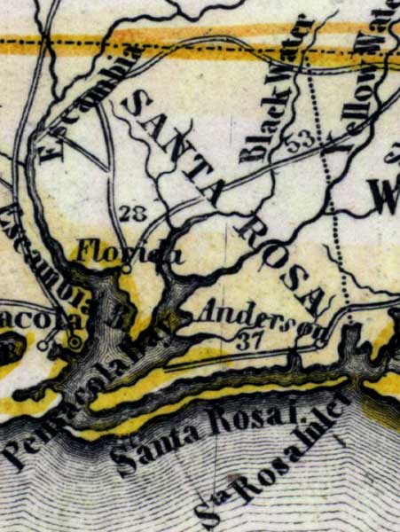 Map of Santa Rosa County, Florida, 1850