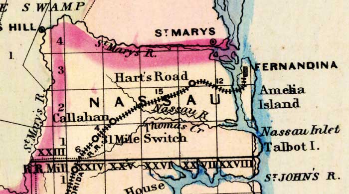 Map of Nassau County, Florida, 1877