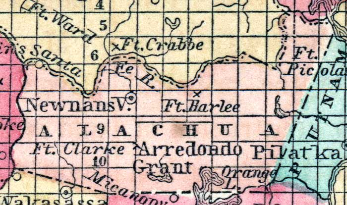 Map of Alachua County, Florida, 1857