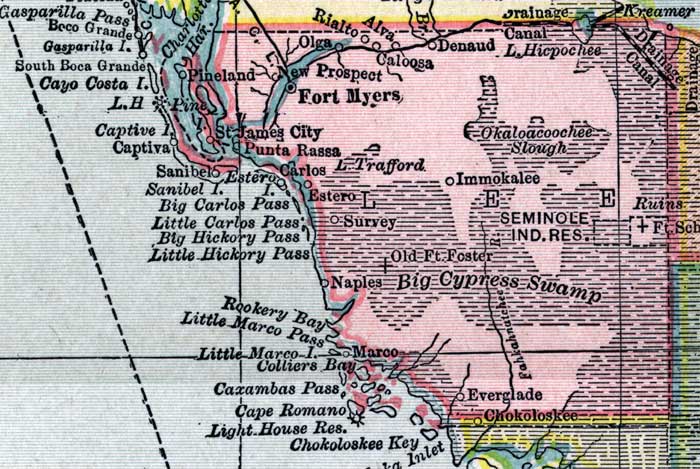 Map of Lee County, Florida, 1916