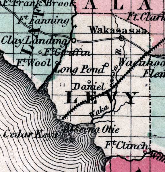 Map of Levy County, Florida, 1863