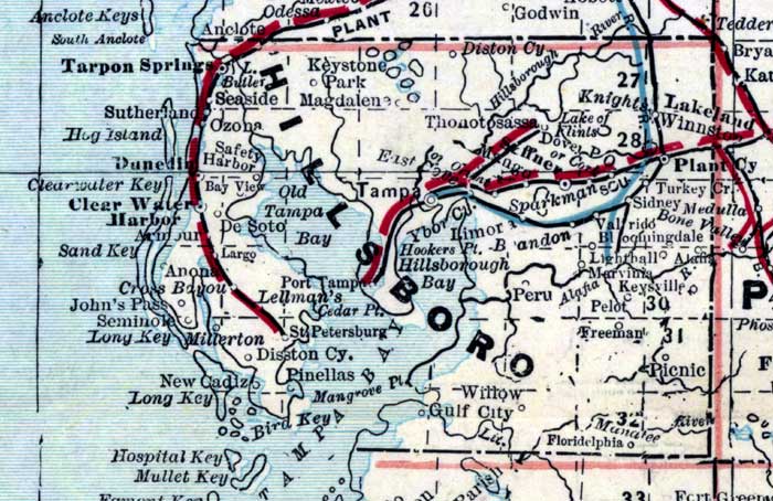 Map of Hillsborough County, Florida, 1890s