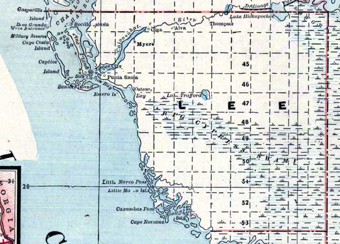Map of Lee County, Florida, 1890s