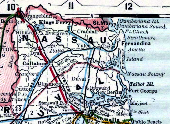 Map of Nassau County, Florida, 1890s