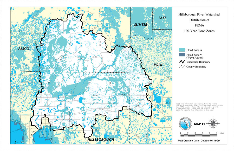 Hillsborough River Watershed Distribution of FEMA 100-Year Flood Zones- Map 11