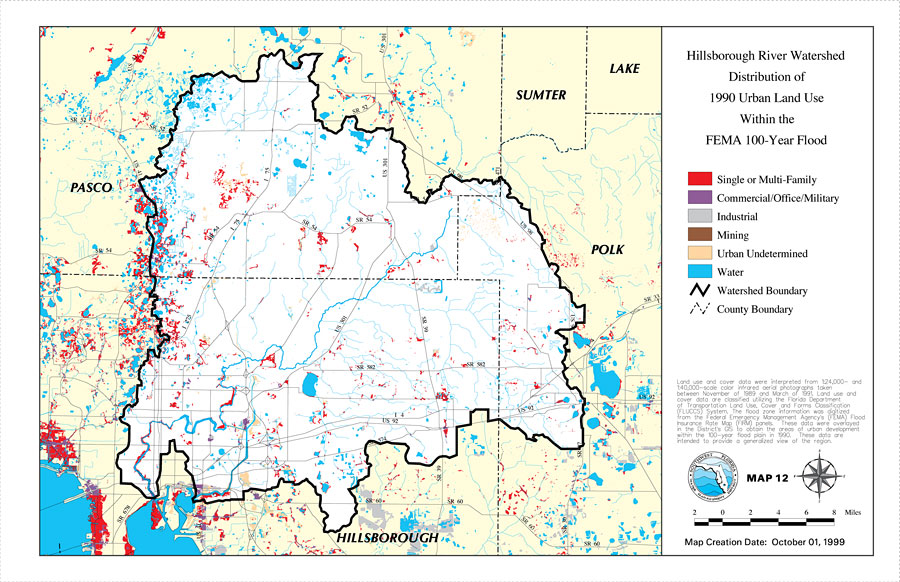Hillsborough River Watershed Distribution of 1990 Urban Land Use Within the FEMA 100-Year Flood Plan- Map 12