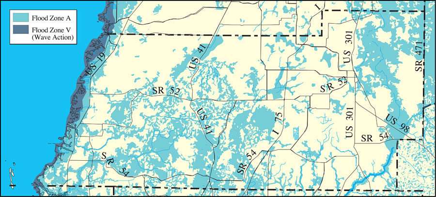 Withlacoochee River Watershed Distribution of FEMA 100-Year Flood Zones- Pasco County