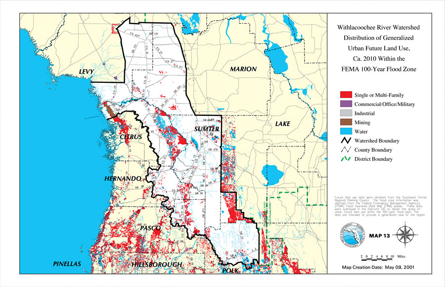 Withlacoochee River Watershed Distribution of Generalized Urban Future Land Use, Ca. 2010 Within the FEMA 100-Year Flood Zone
