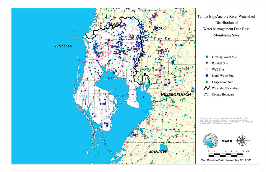 Tampa Bay/Anclote River Watershed Distribution of Water Management Data Base Monitoring Sites