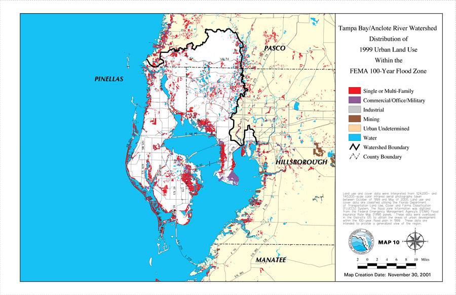Tampa Bay/Anclote River Watershed Distribution of 1999 Urban Land Use Within the FEMA 100-Year Flood Zone