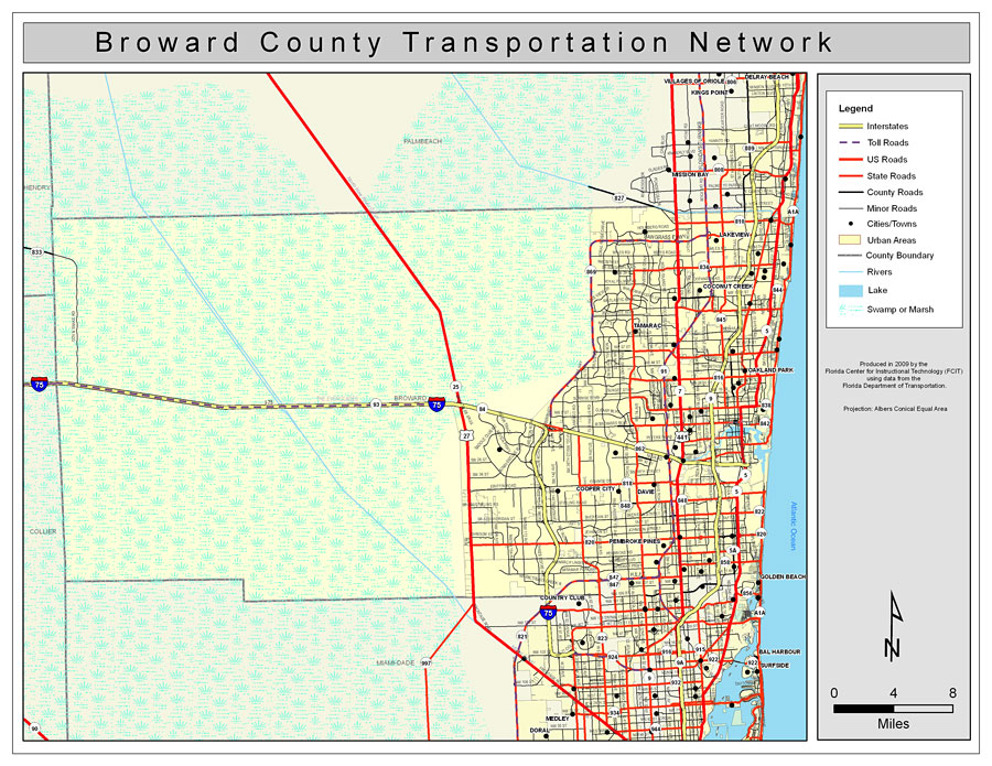 Broward County Line Map Broward County Road Network- Color, 2009