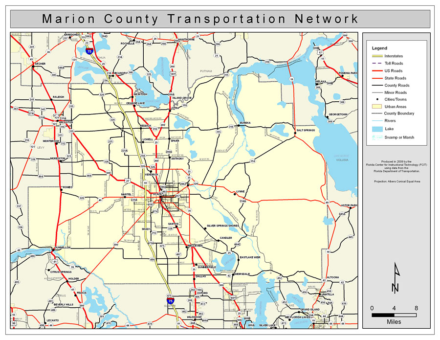 Map Of Marion County Fl Marion County Road Network  Color, 2009