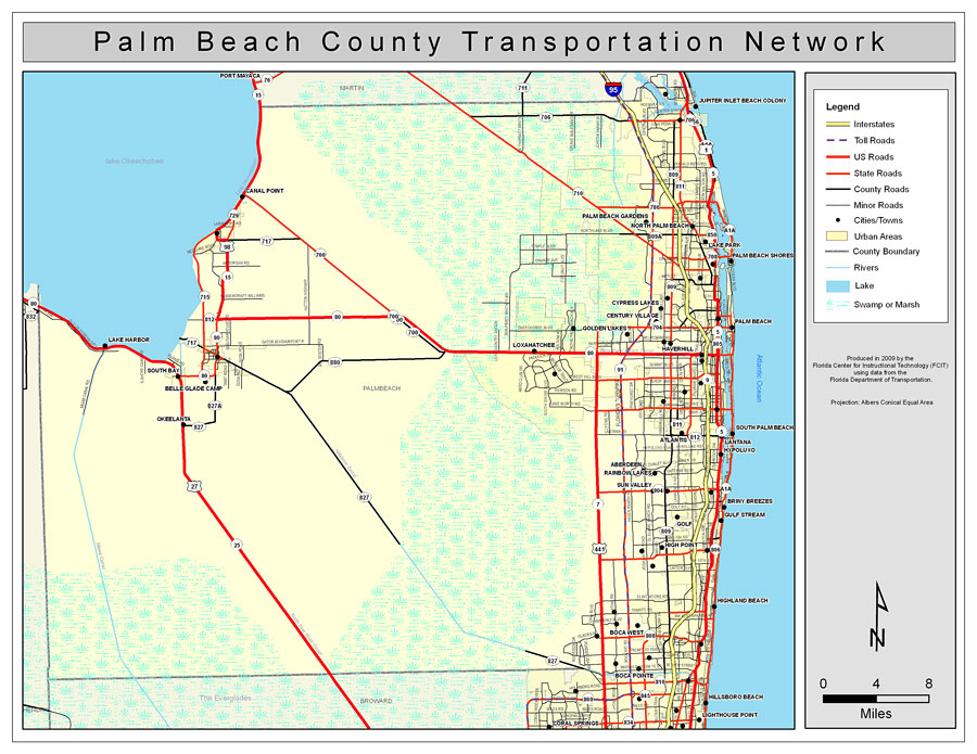 Map Of Palm Beach County Palm Beach County Road Network- Color, 2009