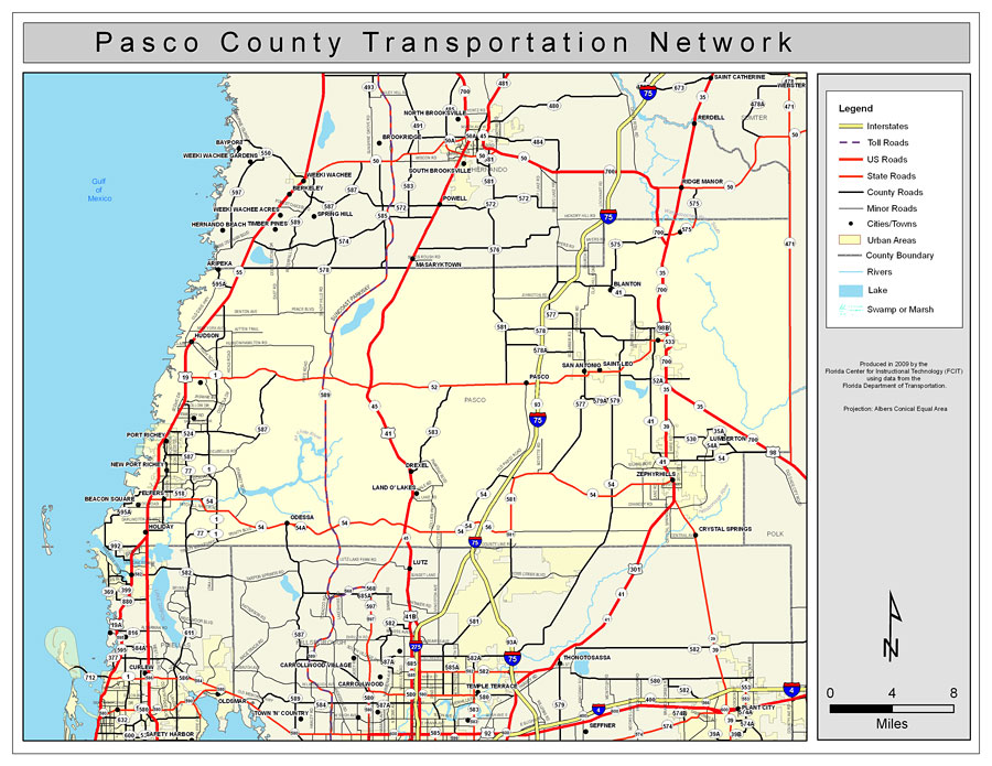 Map Of Pasco County Fl Pasco County Road Network  Color, 2009