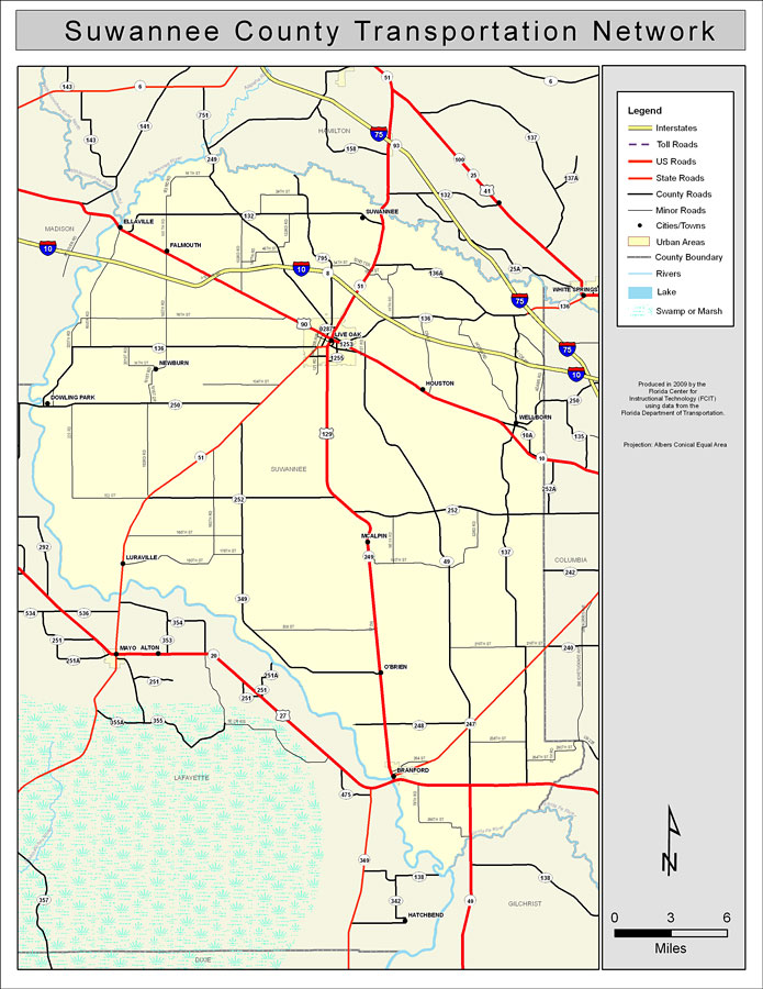 Suwannee County Road Network- Color, 2009