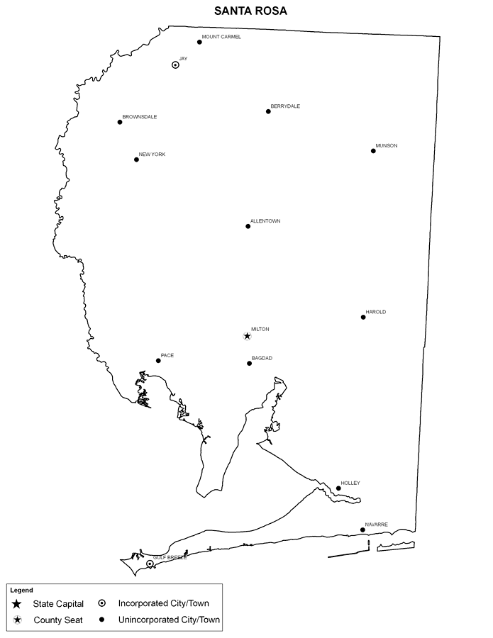 Santa Rosa County Cities with Labels