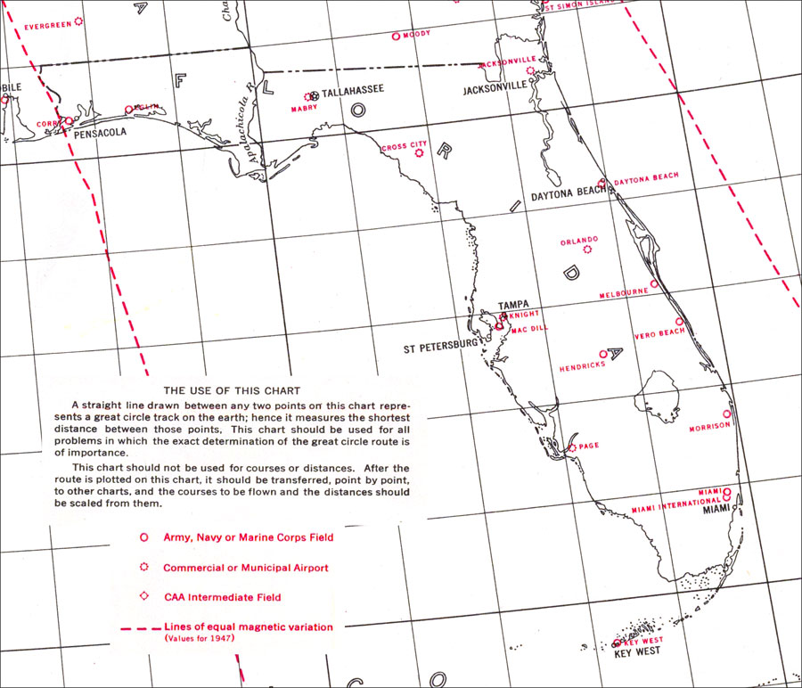 Great Circle Outline Chart of Florida