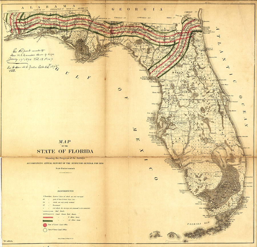Map of the State of Florida showing the progress of the surveys accompanying annual report of the Surveyor General