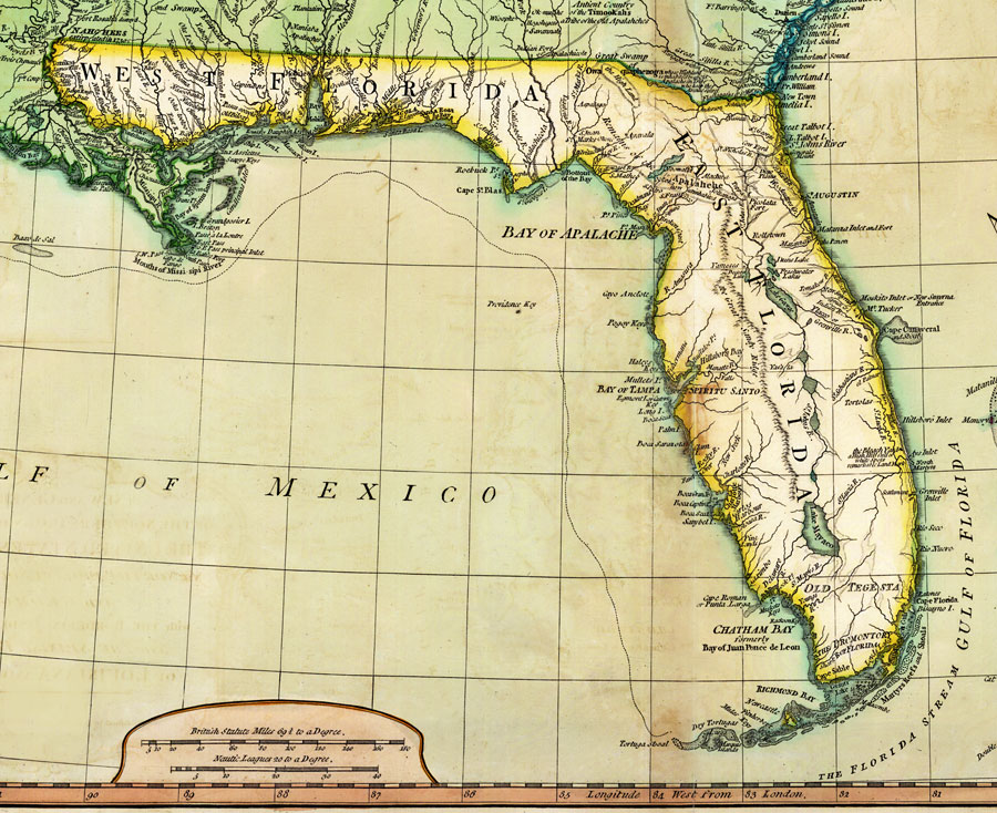 Detail of Florida from A New and General Map of the Southern Dominions Belonging to the United States of America