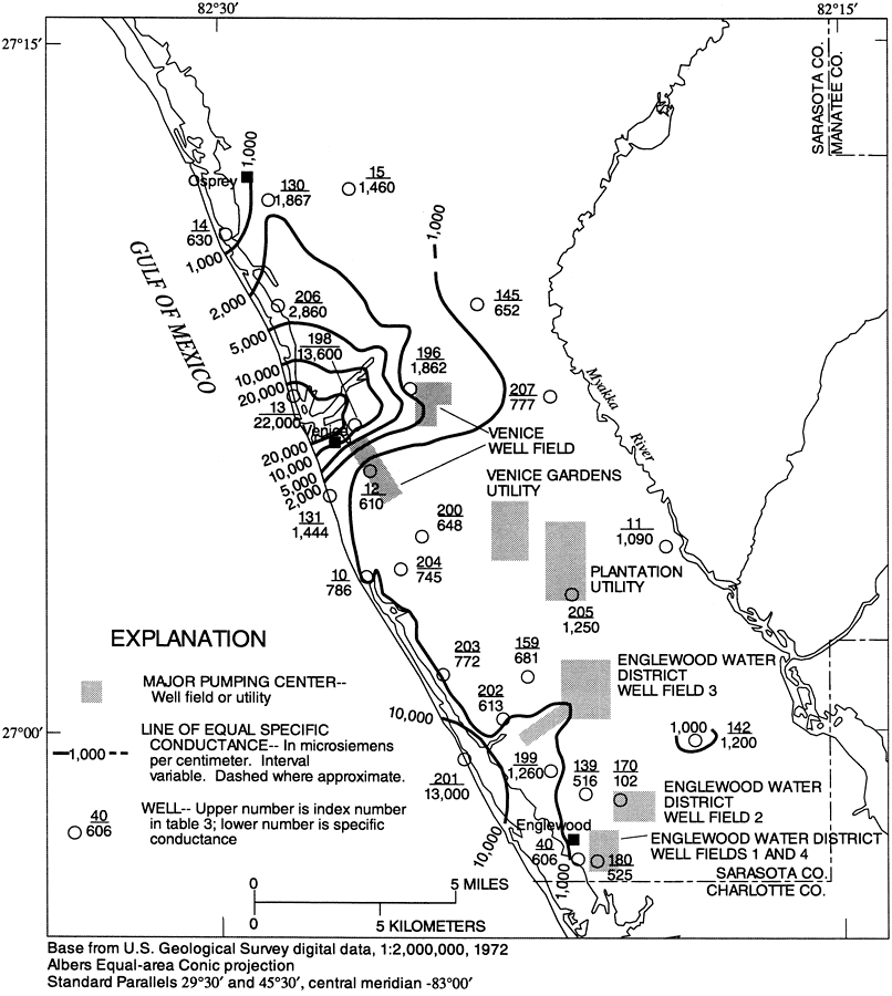 Specific Conductance of Surficial Aquifer Well Water in Southwest Sarasota County
