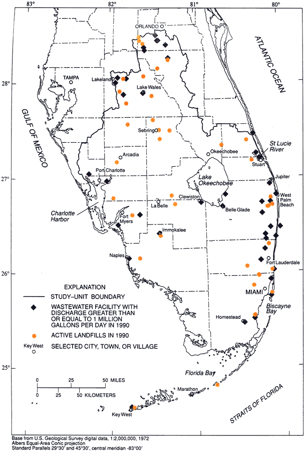 Major Wastewater Facilities and Landfills in South Florida