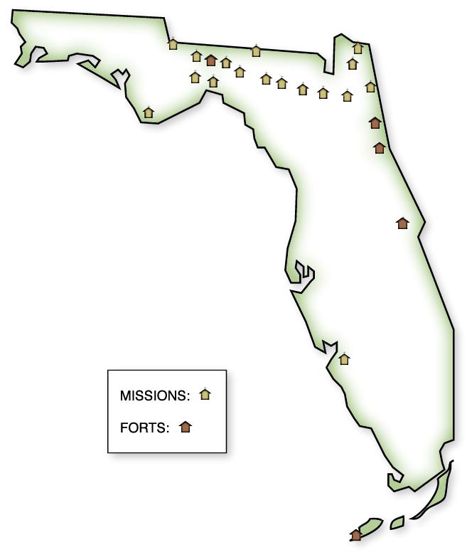 Location of Spanish missions and forts in Florida