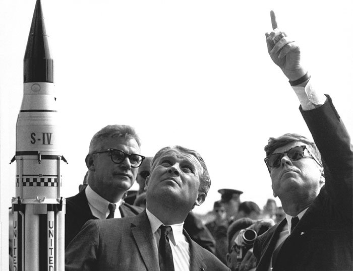 Seamans, von Braun and President Kennedy at Cape Canaveral