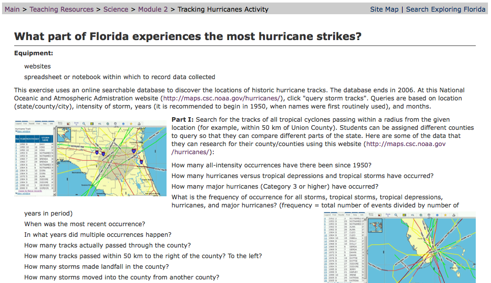 screencap of Tracking Hurricanes Activity