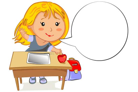 Cartoon Girl at Desk with Tablet