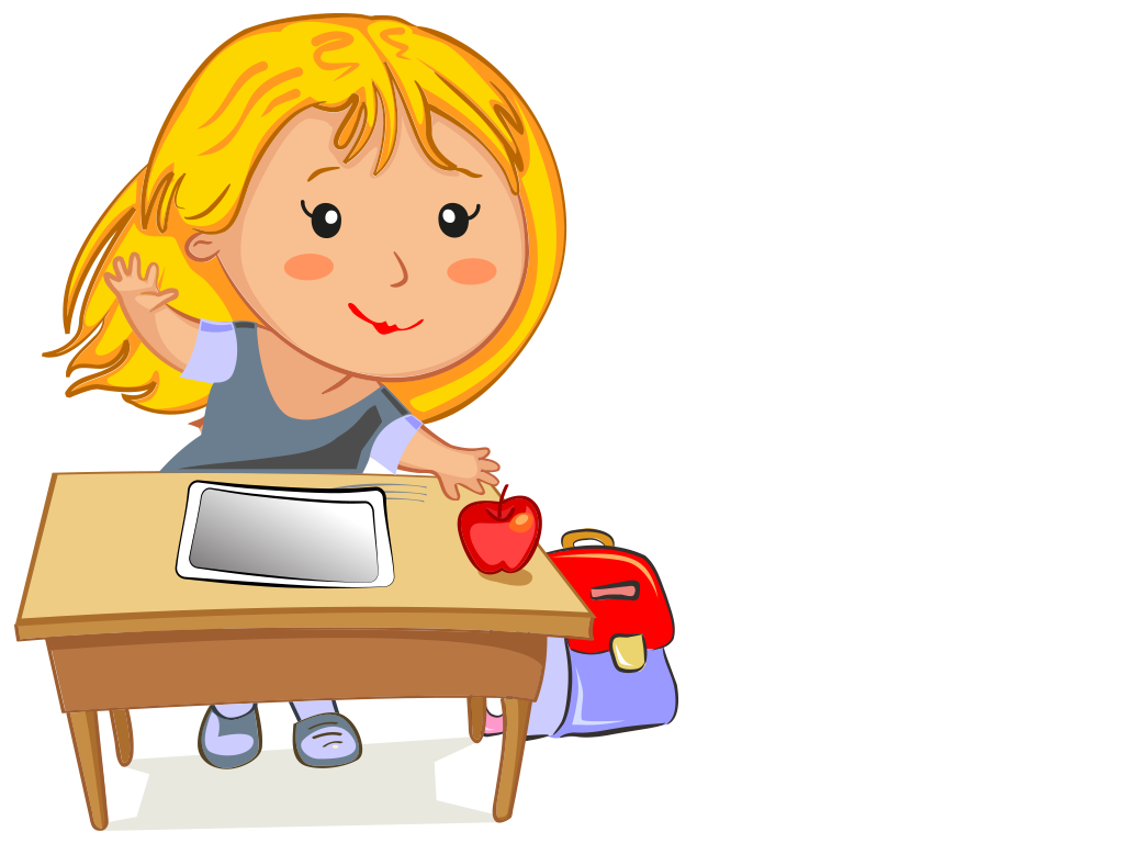 Cartoon Girl At Desk With Tablet  Tim-8927