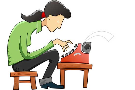 Cartoon Woman Using Typewriter