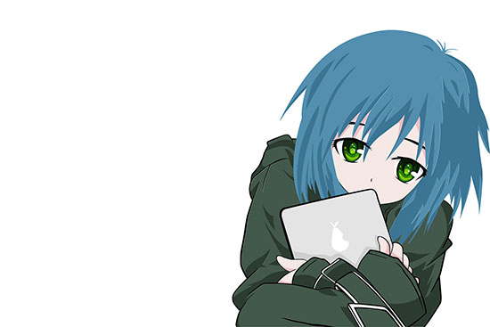 Student Illustration with Blue Hair and Tablet