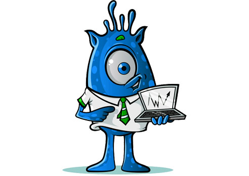 One-Eyed Alien with Laptop: Blue