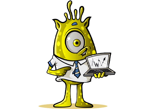 One-Eyed Alien with Laptop: Yellow