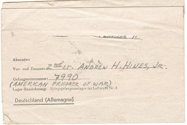 The envelopes of letters sent to Andrew Hines from his parents while he was a POW (2 of 2)