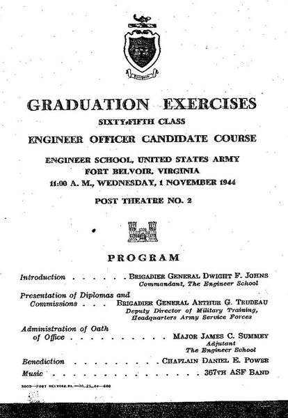 Program for Graduation Exercises:  Engineer Officer Candidate Course